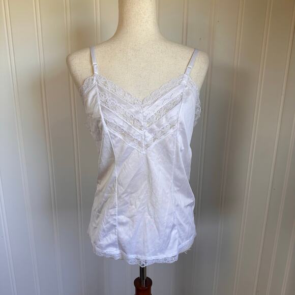 Vintage 70s/80s Volup Coquette Ivory Lace Cami 38 - Picture 2 of 6